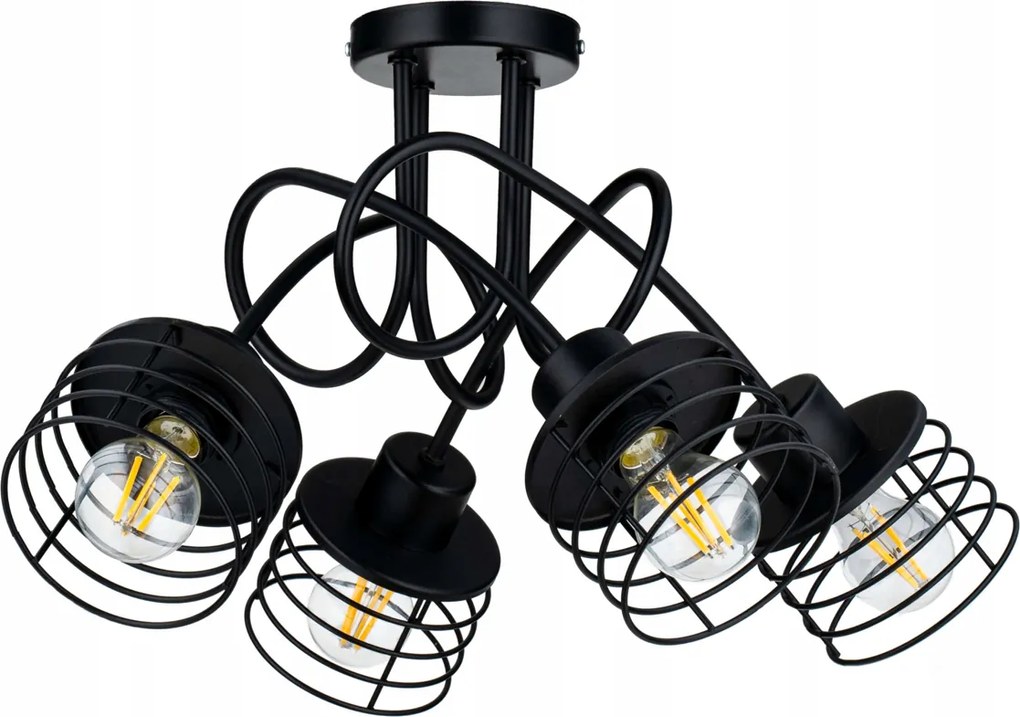Závesná lampa na strop LOFT 4x čierna pružina