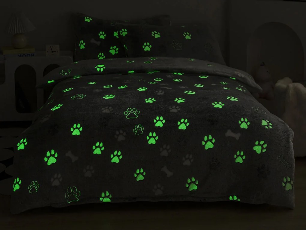 XPOSE® Mikroplyšové obliečky LABKY Exclusive (svietiaci efekt) - sivé