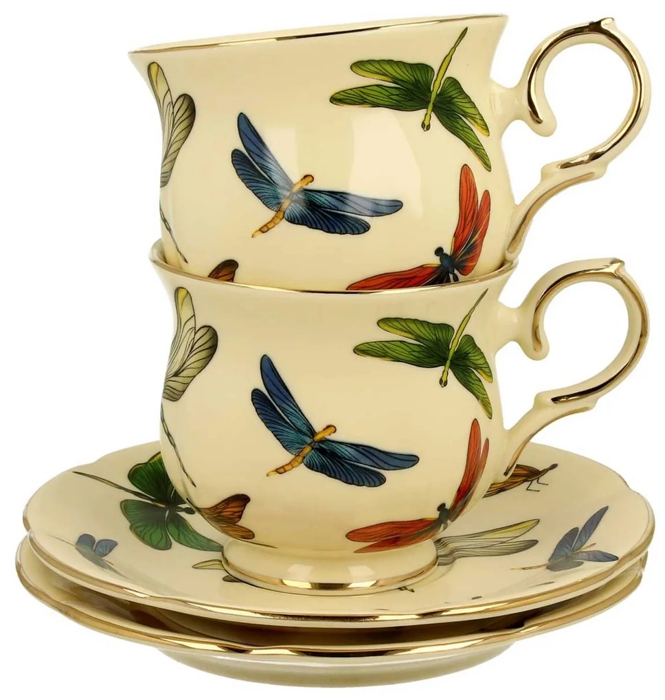 Porcelánová šálka na nohe s podšálkou Dragonfly 260 ml sada 2ks