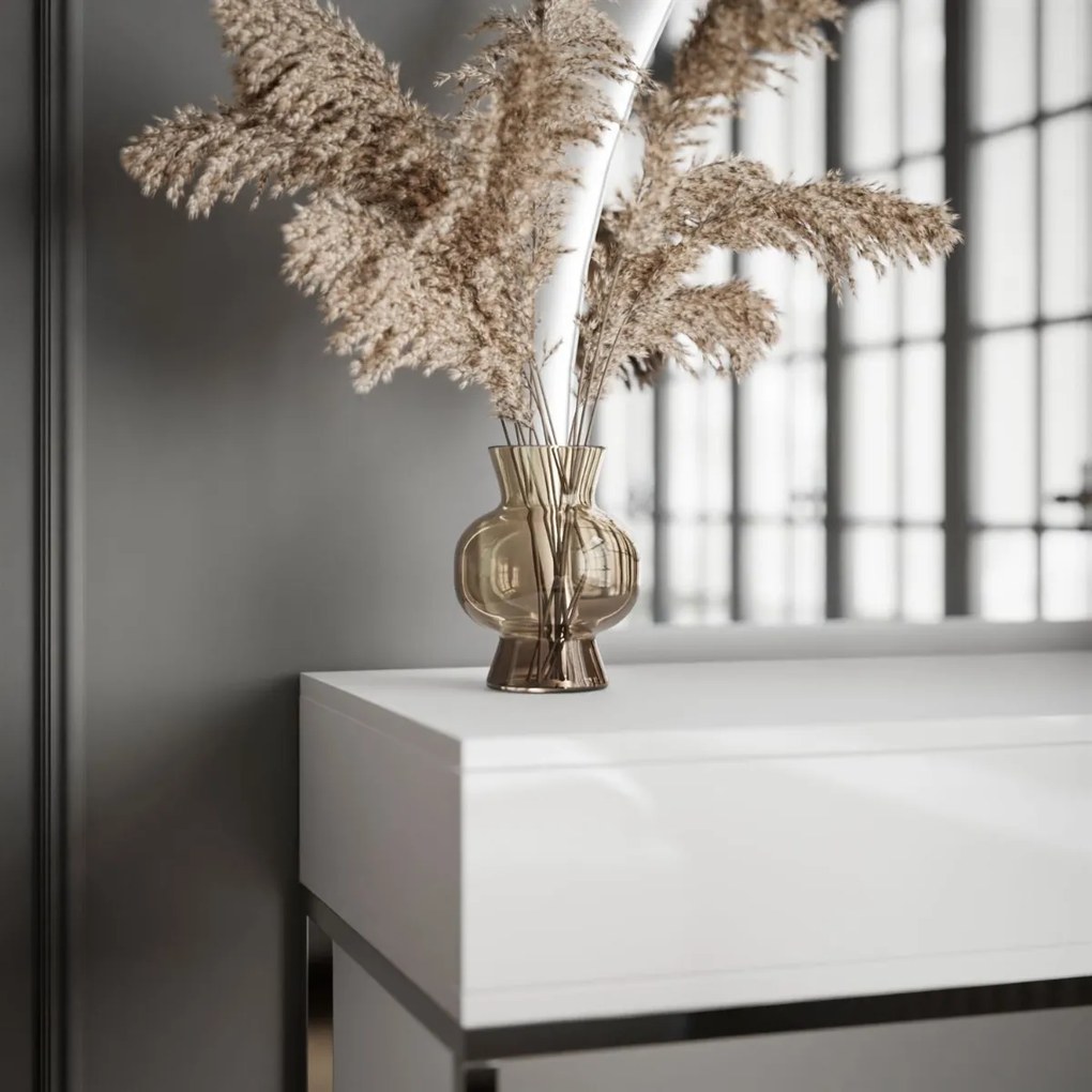 TOALETNÝ STOLÍK EMELINE BIELY LESK + CHRÓM LED ZRKADLO ĽAVÉ