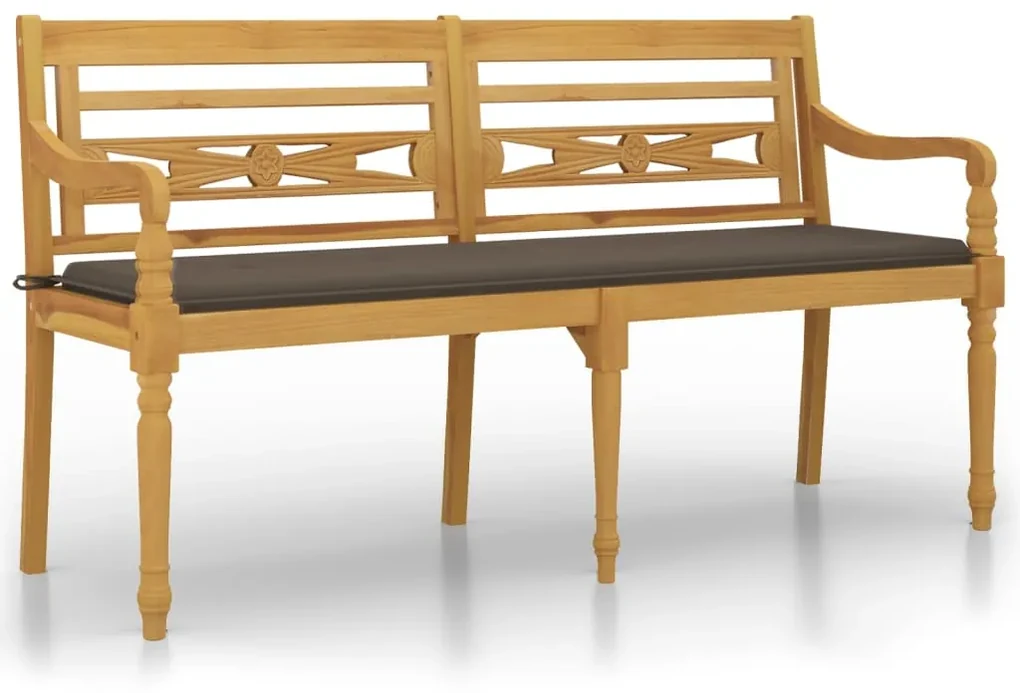 vidaXL Lavička Batavia so sivohnedou podložkou 150 cm tíkový masív
