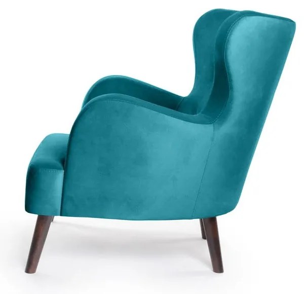 Tyrkysové zamatové kreslo ušiak Noemye – Bonami Selection