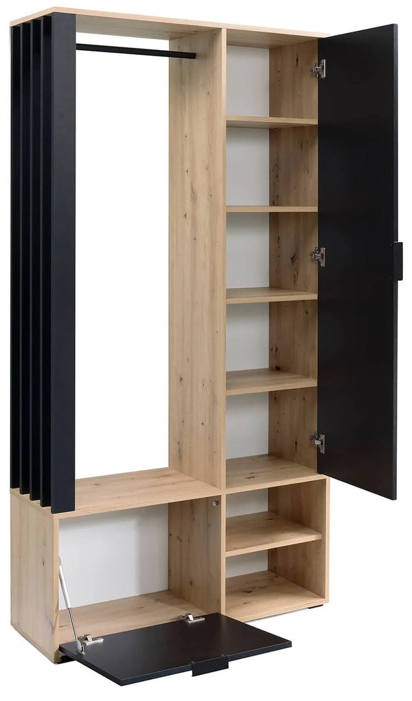 Predsieň Milan (dub artisan + čierna). Akcia -20%. Vlastná spoľahlivá doprava až k Vám domov. 1055369