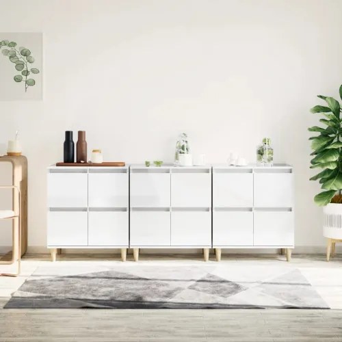 vidaXL Komody 3 ks lesklé biele 60x35x70 cm kompozitné drevo-