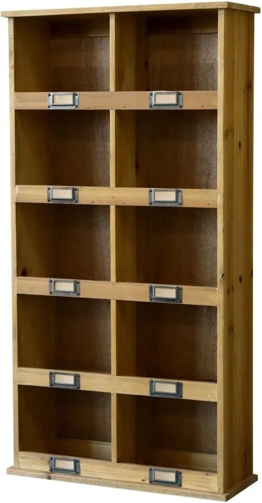 Hnedá antik drevená nástenná polička s priehradkami Sorting - 43*15*83cm