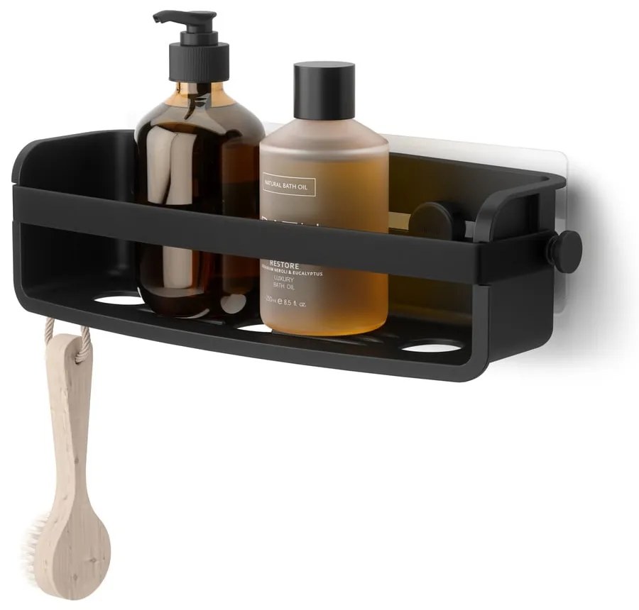 Čierna plastová kúpeľňová polička bez vŕtania Flex Adhesive – Umbra