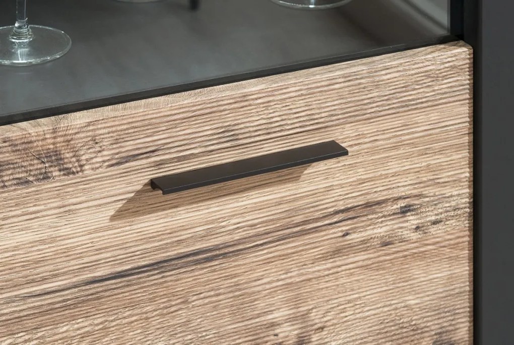 Vysoká vitrína Boston, čierna/dub ribbeck, s osvetlením, pravá