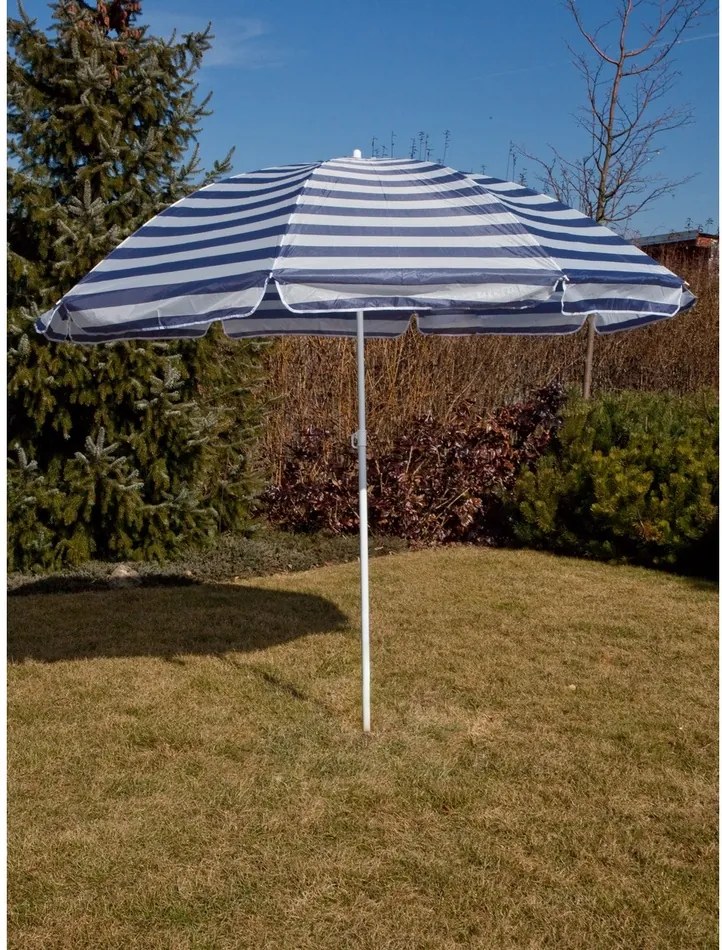 Slnečník plážový 230 cm, Happy Green, modré pruhy