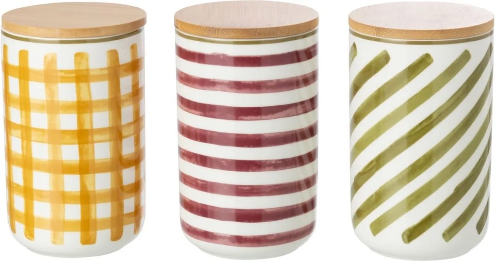 Súprava 3 kameninových dóz s vekom Burgundy & Olive – 10*10*15,8 cm