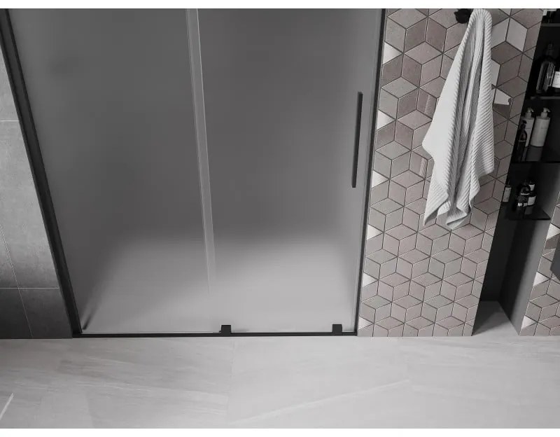 Mexen Velar, posuvné sprchové dvere do otvoru 130 cm, 8mm sklo námraza, čierna matná, 871-130-000-31-70