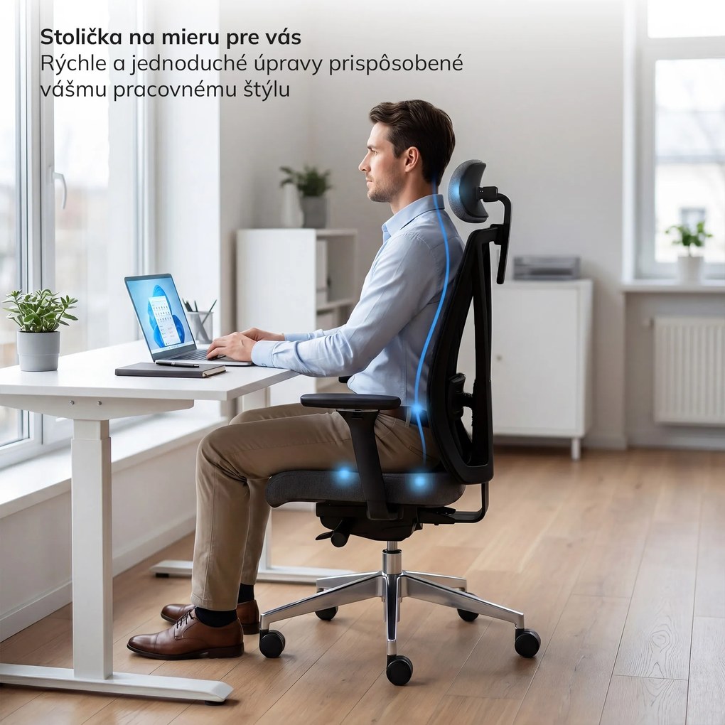 Ergonomická otočná kancelárska stolička, tmavošedá: VECTOR