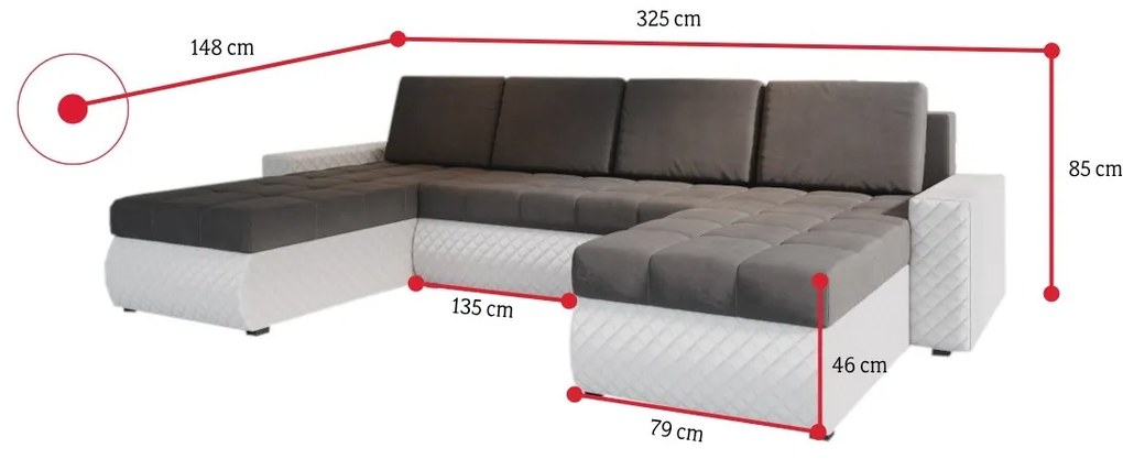 Rozkladacia sedacia súprava do U AMPER BIS, 329x85x148, mikrofáze 22/dolaro 8