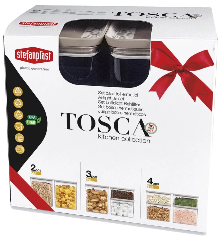STEFANPLAST Súprava 3 obdĺžnikových dóz Tosca, transparetná/svetlo sivá