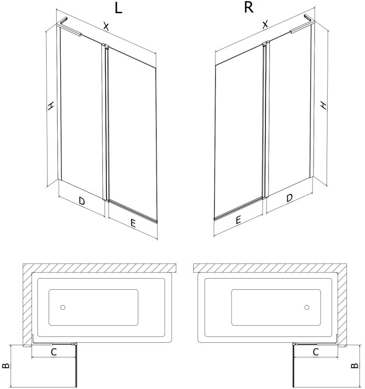 Mexen Mist L, 2-krídlová vaňová zástena 110 x 150 cm, číre sklo, čierny profil, 8A9L-110-011-70-00