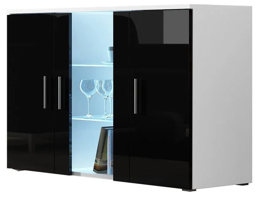 Komoda Boho B7, Osvetlenie: osvetlenie LED biele, Farby: biela / biely lesk