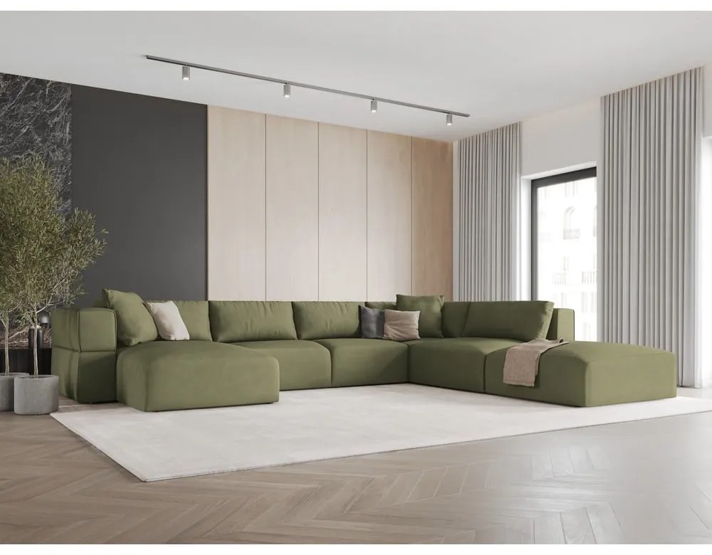 Svetlozelená rohová pohovka do "U", pravý roh Esther - Milo Casa