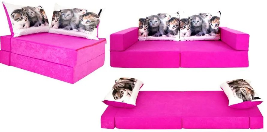 Welox Detská pohovka Collage - mačiatka, ružová