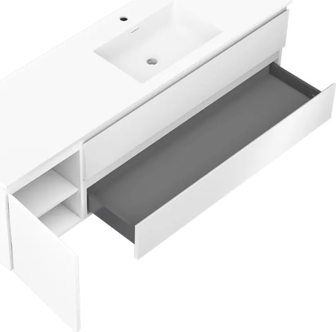 Mexen Orio, kúpeľňová skrinka 160 cm s pravým umývadlom Otis, 2S, 1D, biela matná, 91A13-16047-3-BBFFF01-W18P01