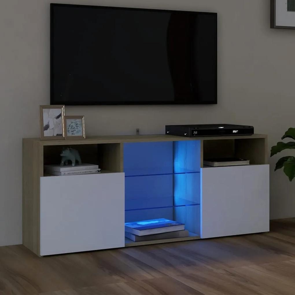 TV skrinka s LED svetlami biela a dub sonoma 120x30x50 cm 804306