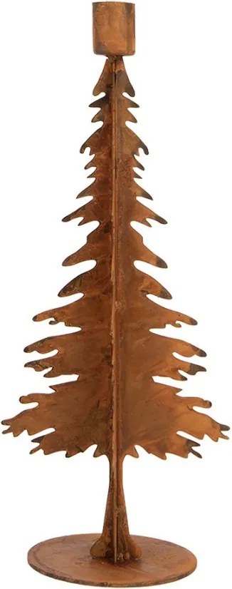 Rustikálny hrdzavý svietnik na úzku sviečku Stromček L - 15*10*34 cm