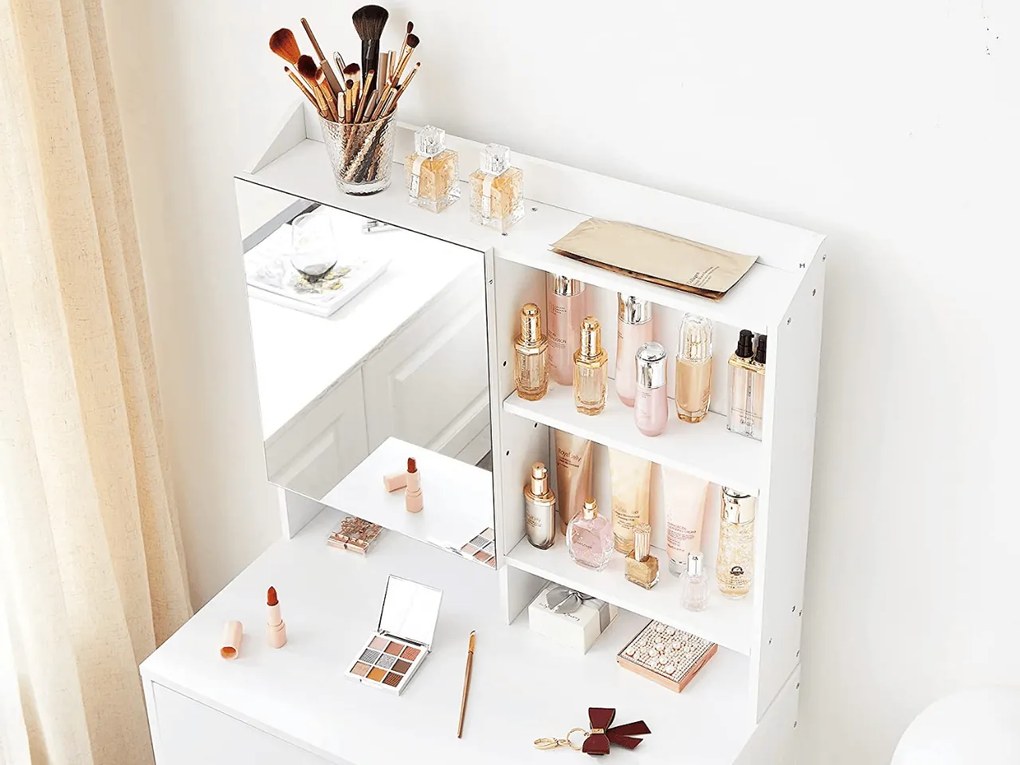 Toaletný stolík so zrkadlom LUNAVI 70x40 cm, biely