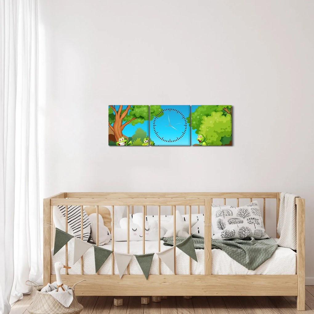Obraz - Veselí žabiaci (s hodinami) (90x30 cm)