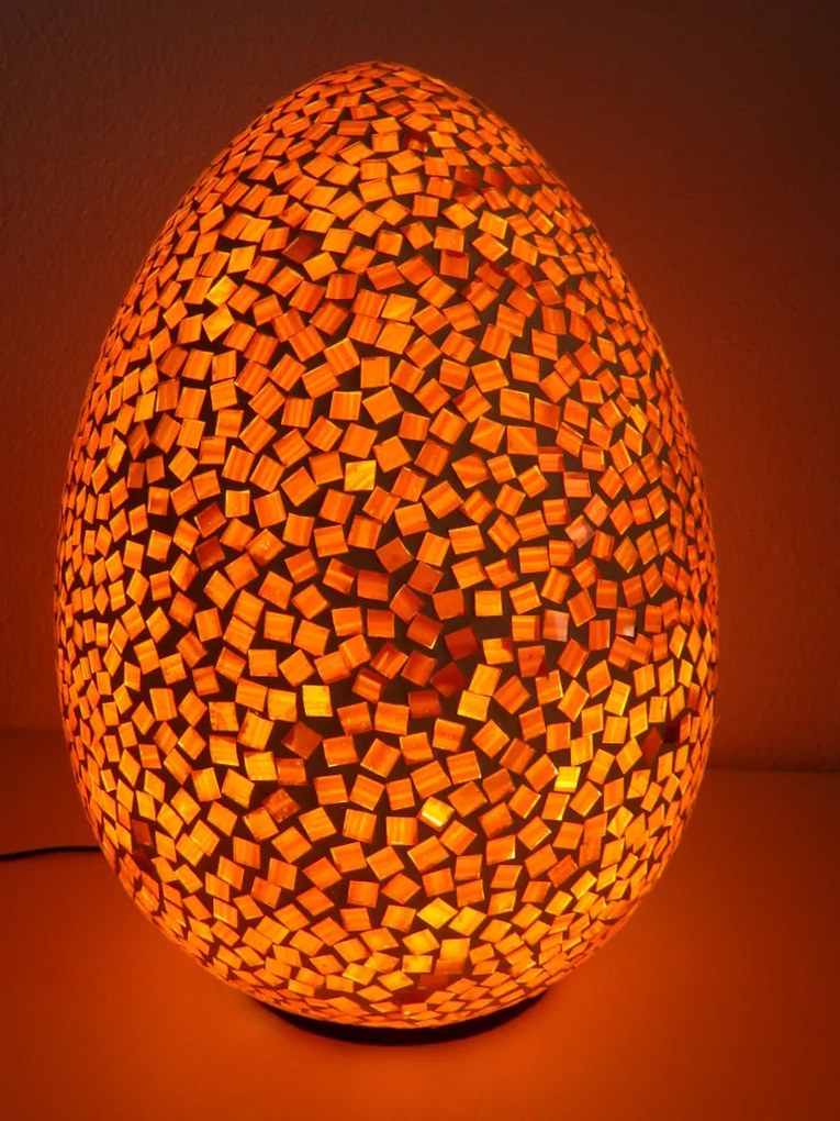 Stolná lampa oranžová EGG , ručná práca, mozaika