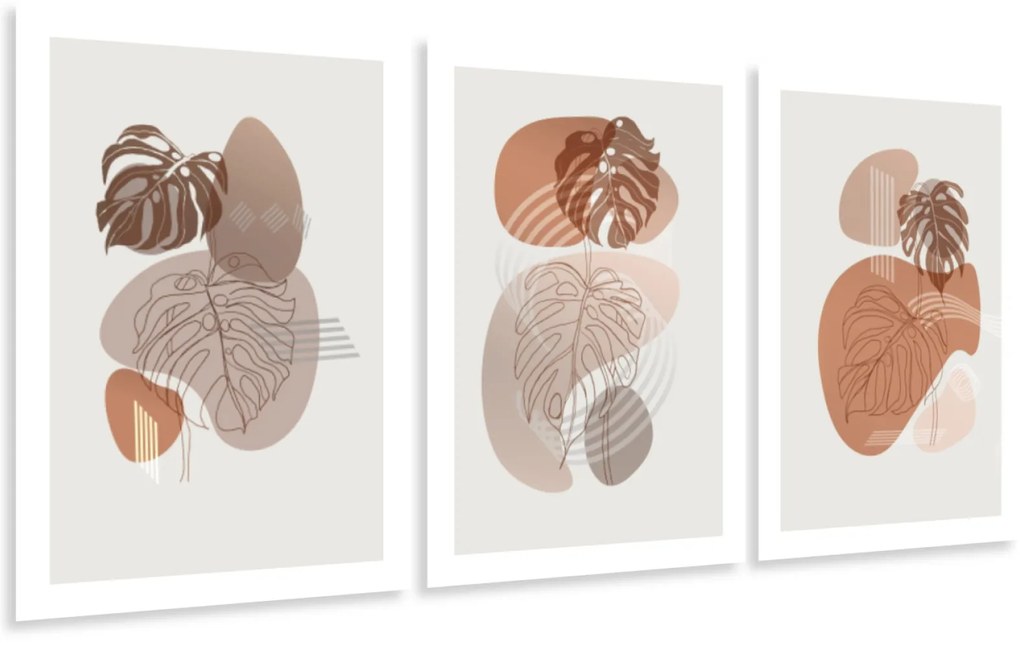 Gario Sada plagátov Jesenná monstera - 3 dielna Farba rámu: Bez rámu, Rozmery: 99 x 45 cm