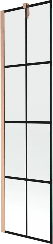 Mexen Next, 1-krídlová vaňová zástena 50 x 150 cm, 6mm číre sklo - čierny vzor, medená matná, 895-050-000-00-70-77
