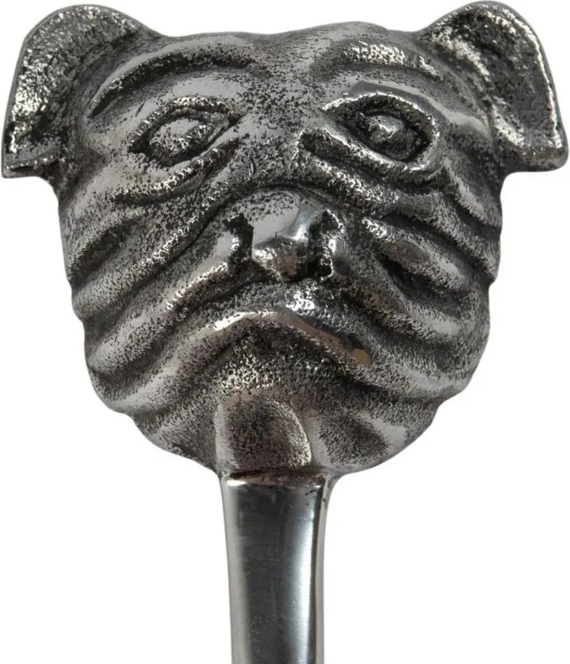 Strieborná kovová lyžica na topánky hlava pes Bulldog - 5*5*48 cm