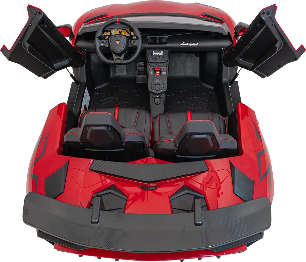 Ramiz Lamborghini Aventador SV na batérie pre 2 deti Červená + Bezkartáčový motor + Nafukovacie kolesá + LED audio