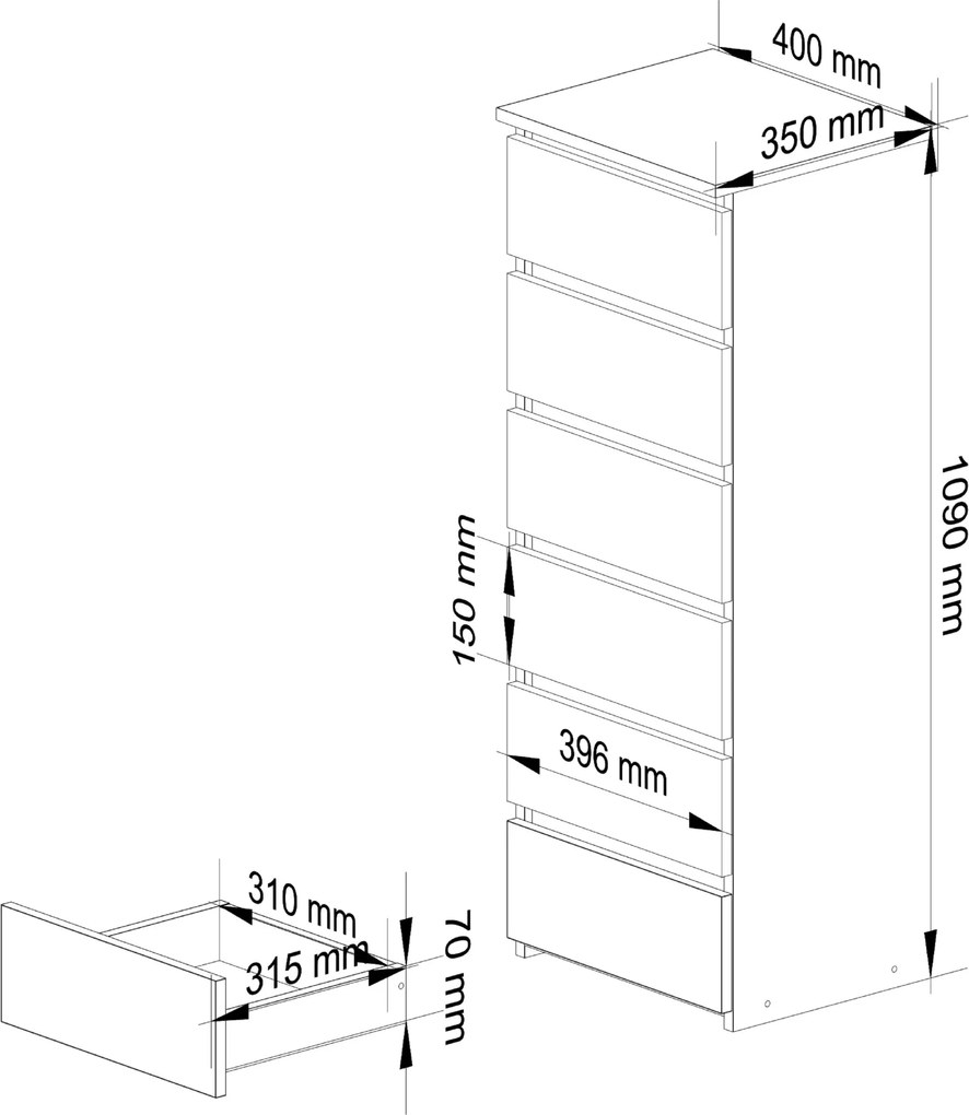 Komoda CL6 40 cm dub sonoma/bílá