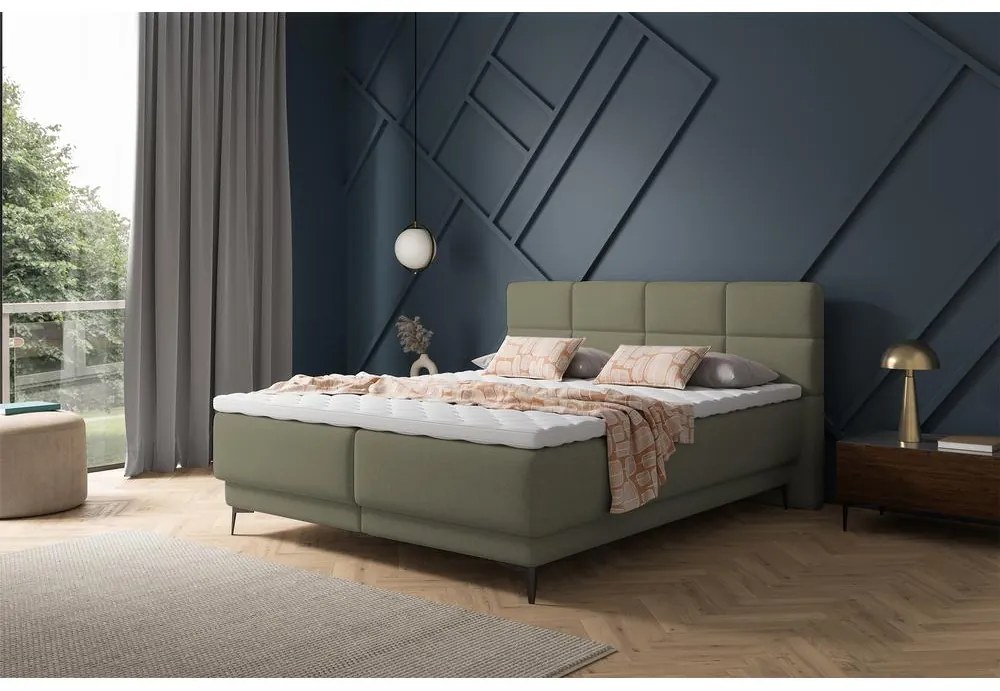 Manželská kontinentálna posteľ 160 cm Riviera 160 (s roštom a matracom) (s úl. priestorom) (zelená + čierna). Vlastná spoľahlivá doprava až k Vám domov. 1099645