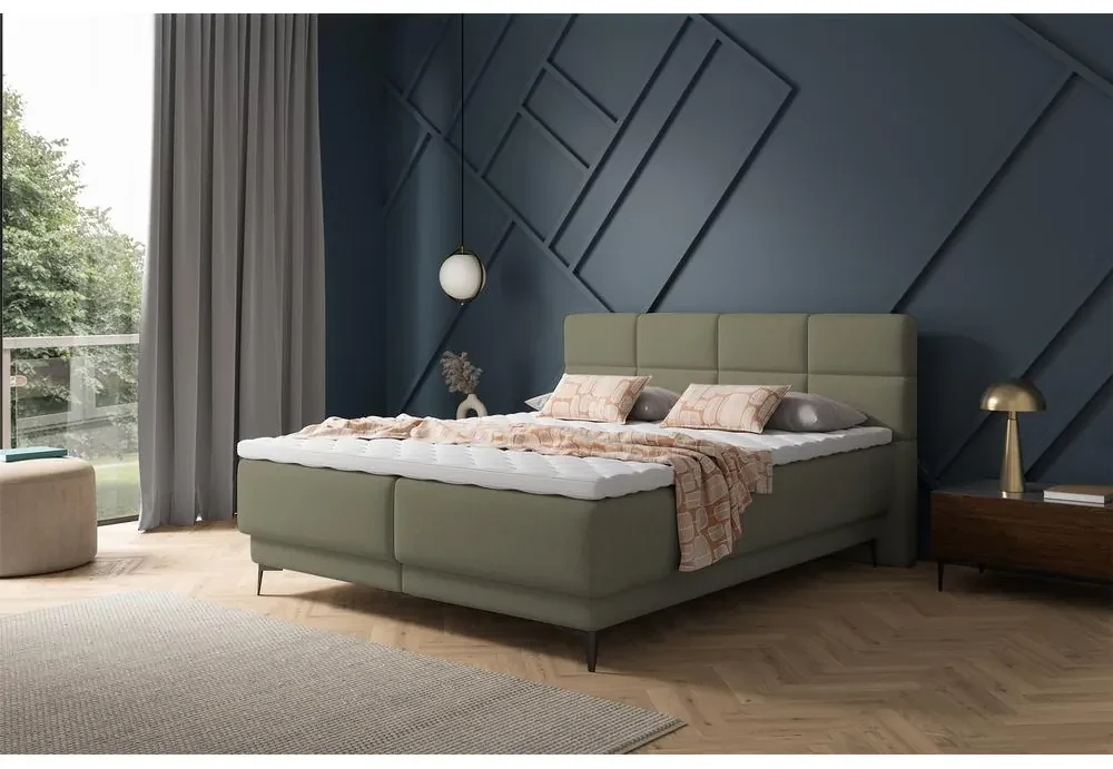 Manželská kontinentálna posteľ 160 cm Riviera 160 (s roštom a matracom) (s úl. priestorom) (zelená + čierna). Vlastná spoľahlivá doprava až k Vám domov. 1099645