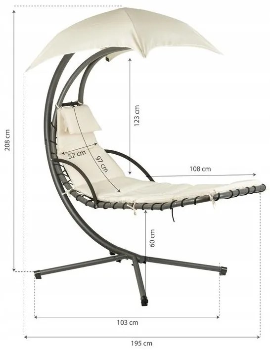 Záhradná ležadlová hojdačka, hojdacia sieť, závesné kreslo, kôš, béžová,