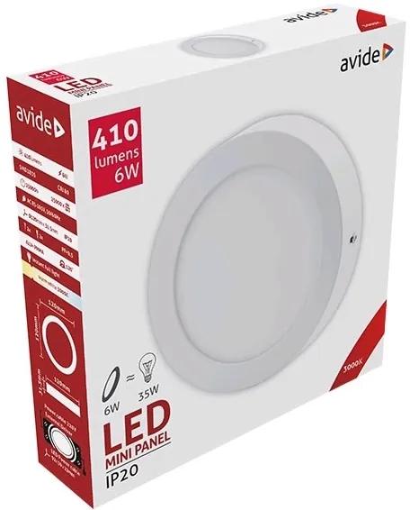 AVIDE Prisadený stropný LED panel, 6W, teplá biela, 12cm, okrúhly, biely