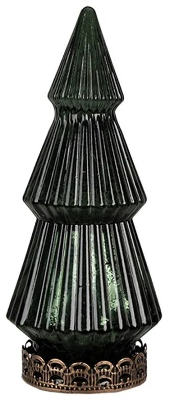 Tmavozelený sklenený dekoračný svietiaci stromček LED Tree - Ø 13*23 cm