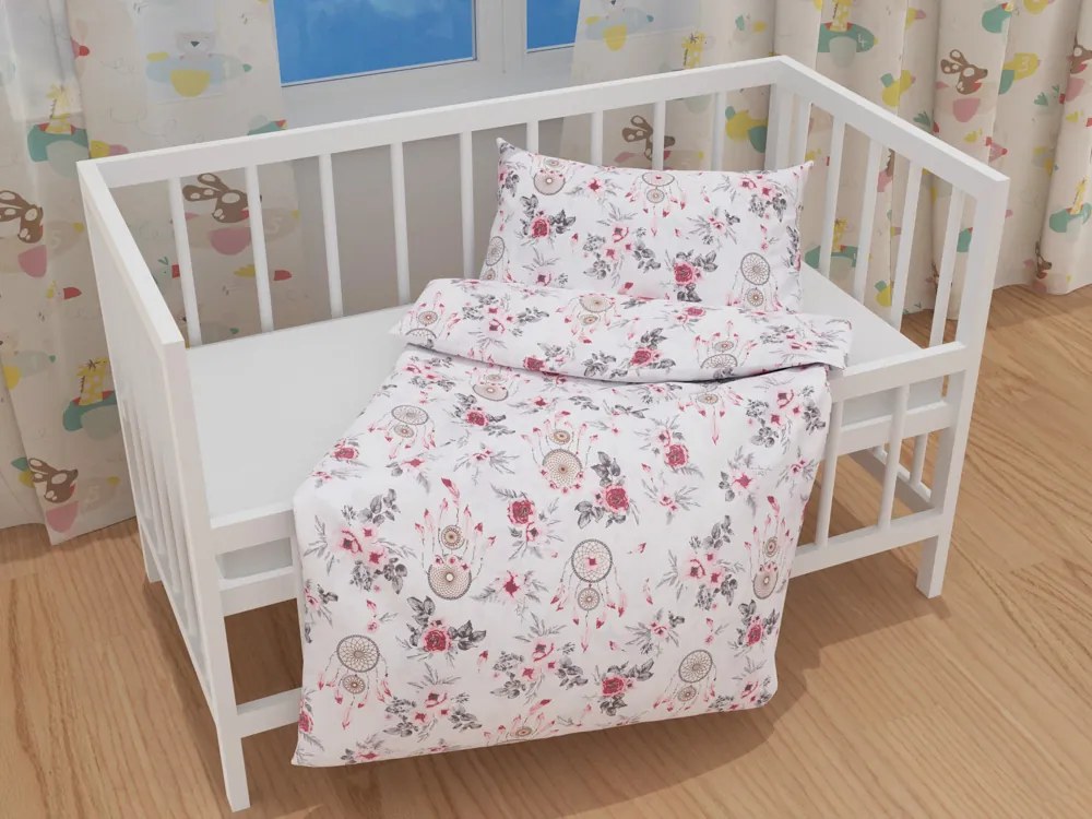 Biante Detské bavlnené posteľné obliečky do postieľky Sandra SA-179 Ružové lapače a ruže Do postieľky 90x140 a 40x60 cm