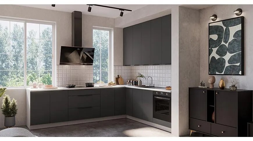 Kuchynská linka Aria GR/WH 260x230 cm bez kuchynskej dosky