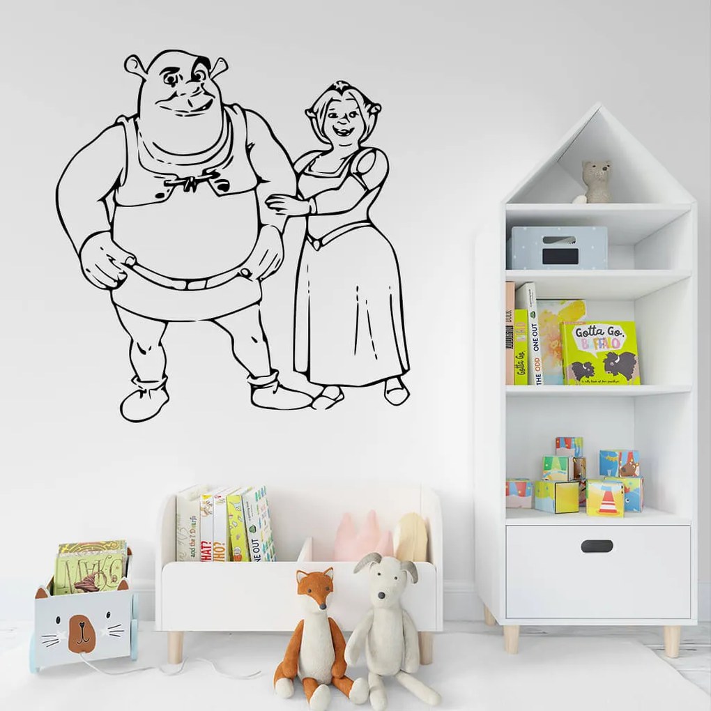 Veselá Stena Samolepka Shrek a Fiona Farba: oranžová, Veľkosť: 80 x 84 cm