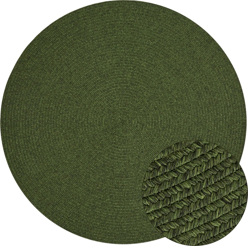 Hanse Home, Kusový koberec Braided 105554 Green kruh – na von aj na doma, 200x200 (priemer) kruh, zelená, chodba / predsieň
