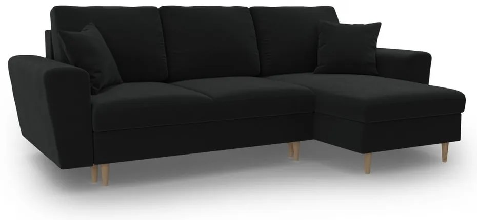 Čierna zamatová rozkladacia/s úložným priestorom rohová pohovka Kyoto – Cosmopolitan Design