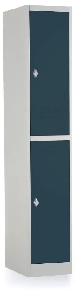 Kovová šatníková skrinka - 2 boxy, 38 x 45 x 185 cm, otočný zámok, antracitová - ral 7016