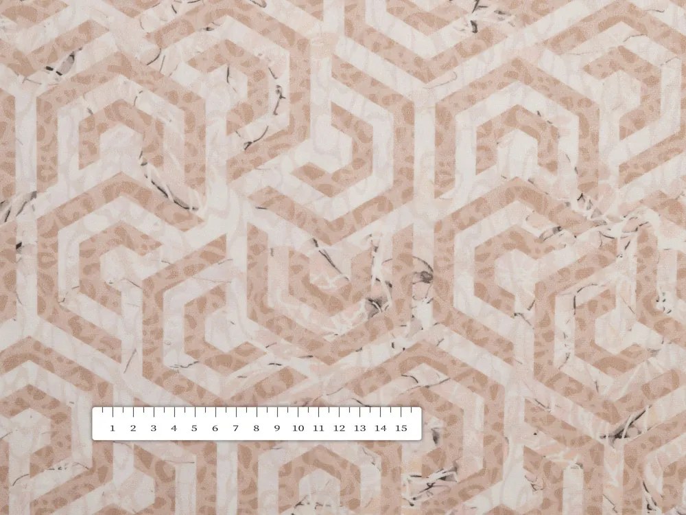 Biante Zamatový behúň na stôl Tamara TMR-029 Ružovobéžové hexagony s čiernym žíhaním 20x120 cm