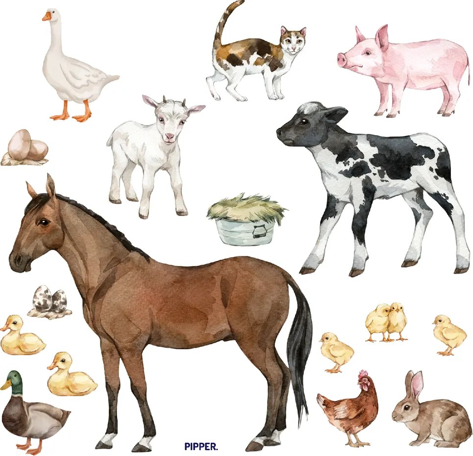60x120cm Zvieratá z farmy - textilná nálepka na stenu