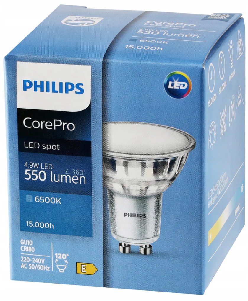 LED žiarovka Philips GU10 - 4,9 W - 550 Lm - studená biela - CorePro Premium