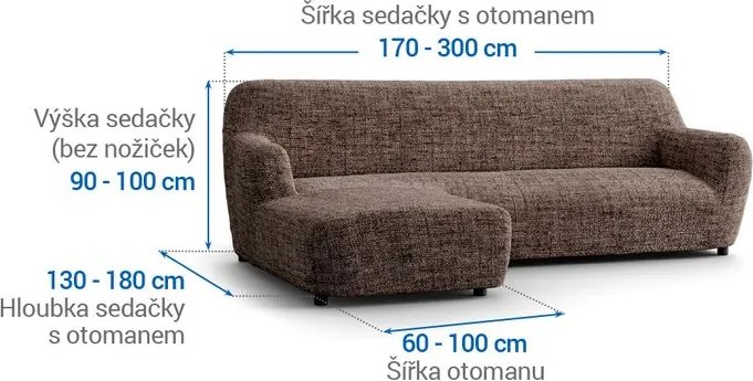 Bielastické poťahy VITTORIA hnedá sedačka s otomanom vľavo (š. 170 - 300 cm)