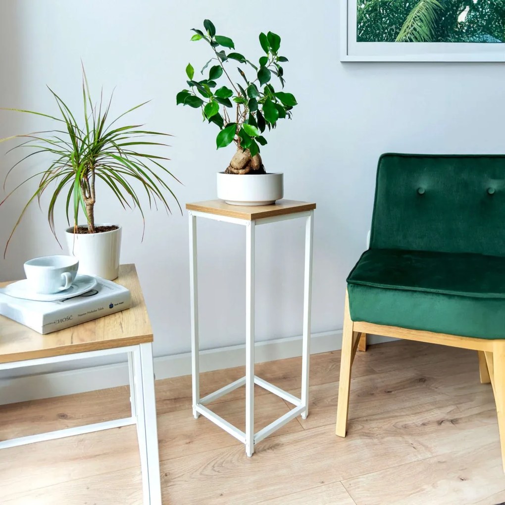 Kvetinový stojan Loft Arben 60 cm biely/dub Craft