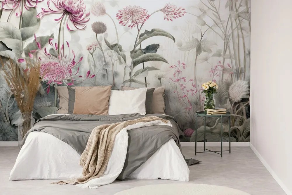 Tapeta kvety zahalené prírodou s ružovým kontrastom