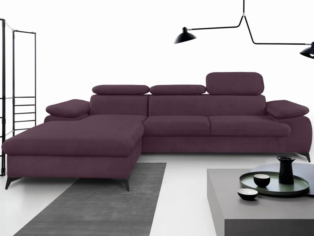 Rohová sedacia súprava Scala, hroznová ružovo-fialová látka, ľavý roh